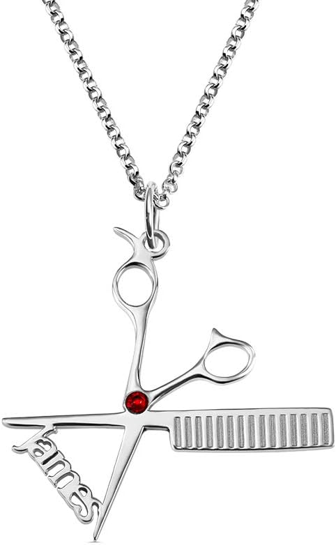 Hairdresser Necklace Personalized Name Birthstone - Hair Stylist Scissors Charm Pendant - Hairdresser Jewelry Gift for Hairstylist
