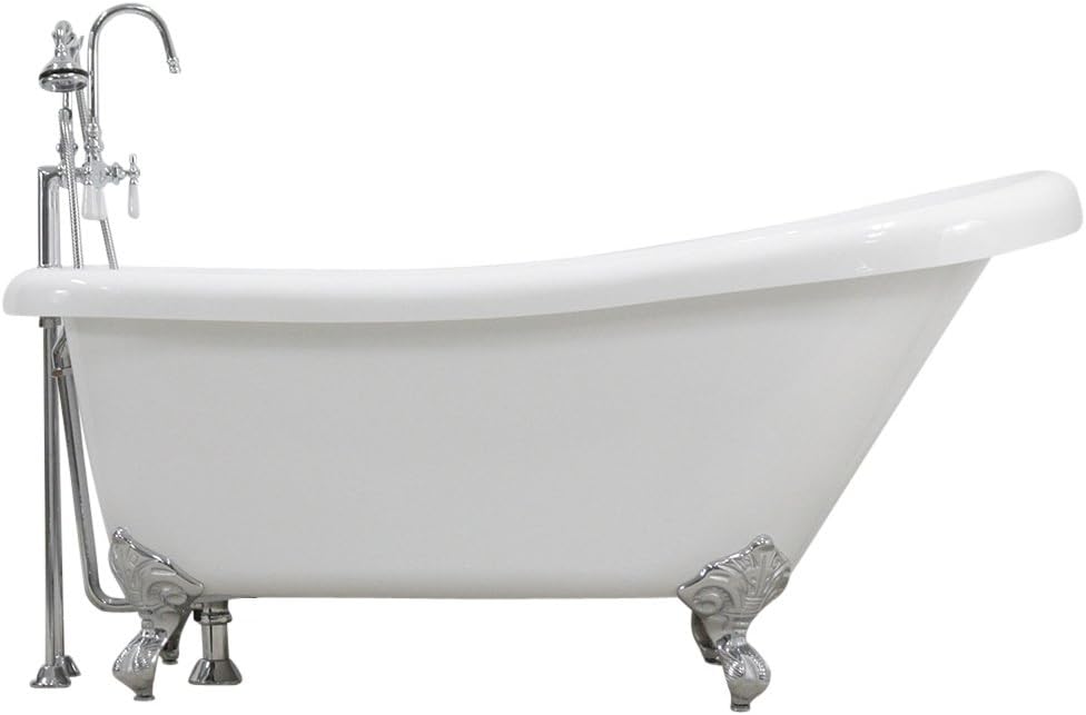 HLSL59FPK 59" CoreAcryl Acrylic Single Slipper Clawfoot Tub Fittings and Feet