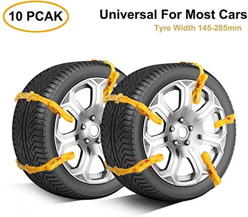 ALAVENTE Snow Chains for Trucks, 10pcs Emergency Adjustable Anti Slip Car Tire Chains for Tyre Width 145-285mm/5.7" -11.2"