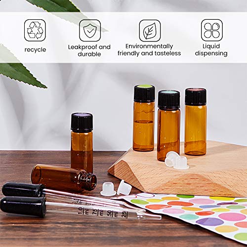 Benecreat 40 Pack 5Ml Amber Brown Orifice Reduce Essential Oil Bottles With Glass Droppers And Colorful Labels For Aromatherapy Fragrance Oils #TOP5