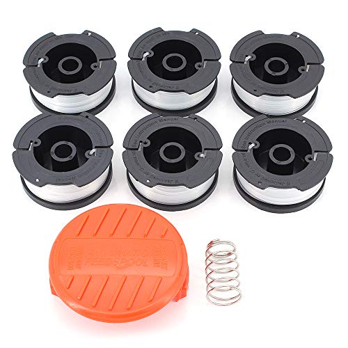 DingGreat - Bobina de repuesto para cortacésped, 6 bobinas de repuesto (30 pies de longitud, 1,65 mm de diámetro) + 1 tapa + 1 muelle para Black Decker AF-100-3ZP
