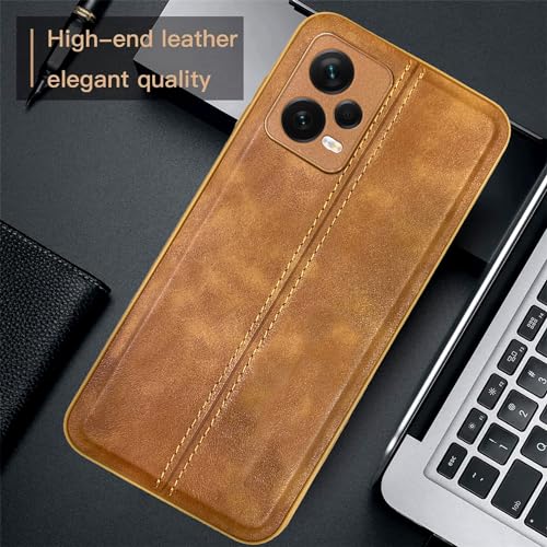 Image of A rtistque Premium Thread Leather Back Cover Case for Poco X5 5G / Mi Redmi Note 12 5G | Drop Protection | Smooth Grip | Raised Camera Edges - Brown