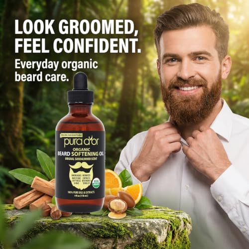 PURA D'OR ORGANIC Beard Softening Oil, Original Sandalwood Scent, 4oz | Conditions Coarse Facial Hair, USDA Certified, Argan, Jojoba, Adds Shine, Helps Reduce Dryness, Leave-In Grooming Care, Men - image 7