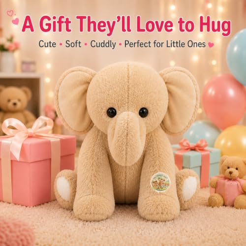 Image of Beige Elephant Soft Toy 25cm | Cute Plush Stuffed Toy