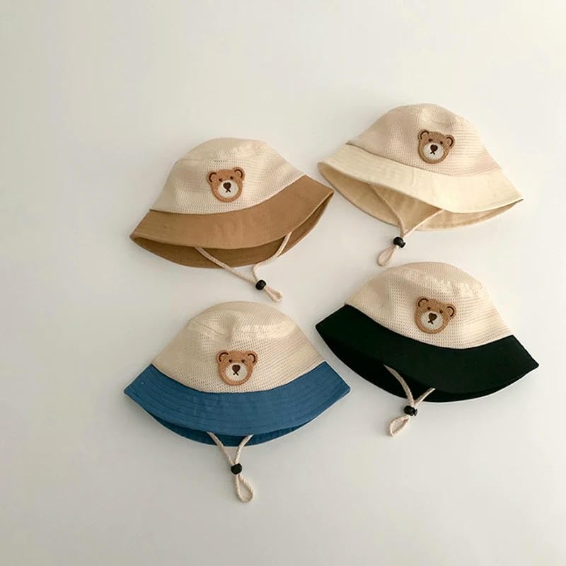 Sombrero de pescador de bebé sombrero de cubo de verano lindo oso malla transpirable sombreros de sol al aire libre playa pescador gorra