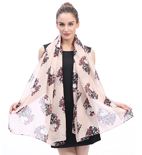 Lina & Lily Skulls and Roses Print Women's Large Scarf Lightweight3