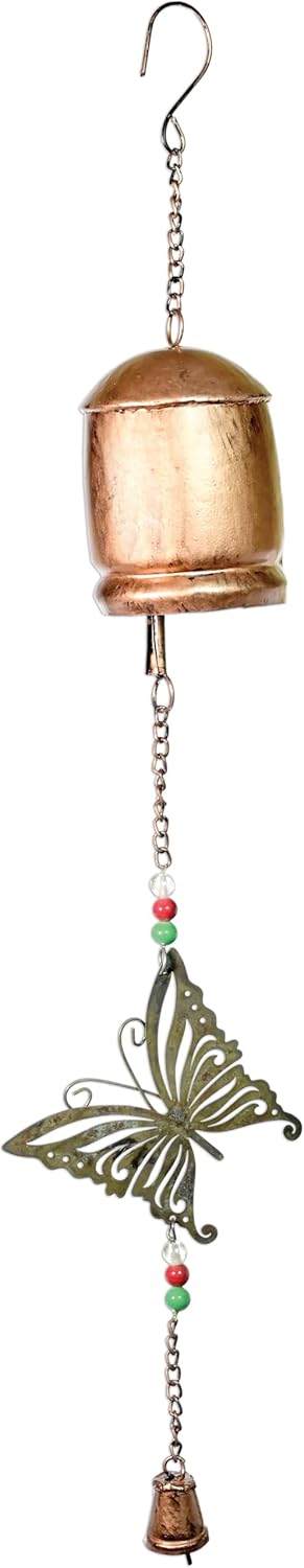 Sunset Vista Designs Windchimes - Handcrafted Glass Bead & Sangeet Bells Butterfly Wind Bell Chime, 12" Long, Copper & Gold