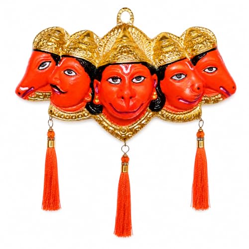 Image of Salvus APP SOLUTIONS Panchmukhi Hanuman Ji Face Wall Hanging for Protection and Blessings (Sindoori 7x4.5 Inch)