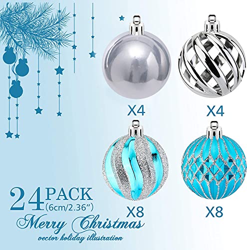 Qinying 24Pcs 2.36'' Christmas Balls Ornaments Shatterproof Colorful Glittering Baubles Set Xmas Tree Pendants Holiday Party Balls Decoration(Light Blue & Silver 6Cm) #TOP5