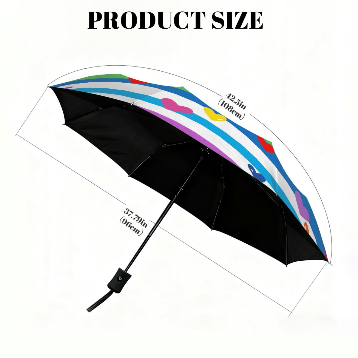 Ombrello pieghevole a righe arcobaleno Love Heart ombrello da viaggio compatto antivento impermeabile con protezione UV rivestimento nero leggero 8 coste portatile per pioggia sole