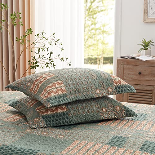 Leaonme Quilt Set Full/Queen Size 3 Piece Bedspread Coverlet Lightweight Comforter Microfiber Bedding Set All Season Oversized 90X98 Inch Bed Cover Floral Paisley Olive Green(1 Quilt,2 Pillow Shams) #TOP6