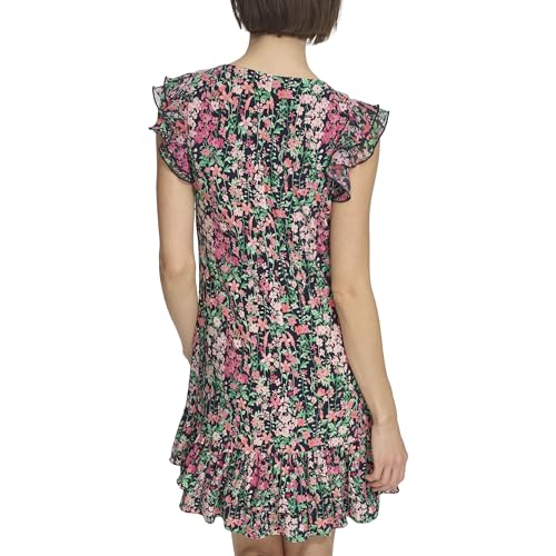 Image of Tommy Hilfiger Women's Sleeveless Crew Neck Double Ruffle Hem Jersey Shift Mini Dress
