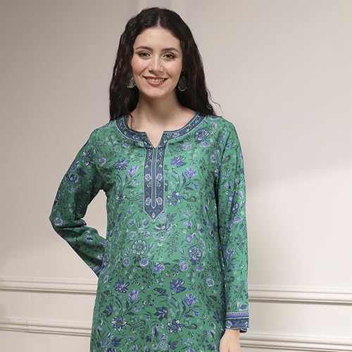Image of BIBA Women's Polyester Printed Straight Kurti