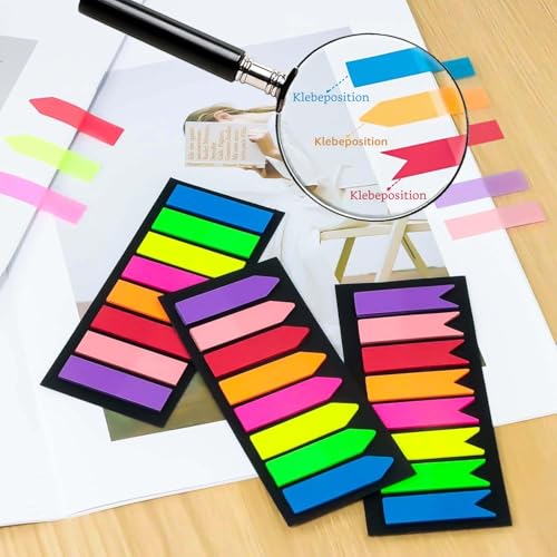Xcdhemde Seitenmarker Selbstklebend 1200 Stück, Klebezettel Klein Plastik, Haftstreifen Schreibbar, Seitenmarker Repositionierbar, Haftmarker, Page Marker zum Lesen Markieren DIY【3 Designs, 8 Farben】