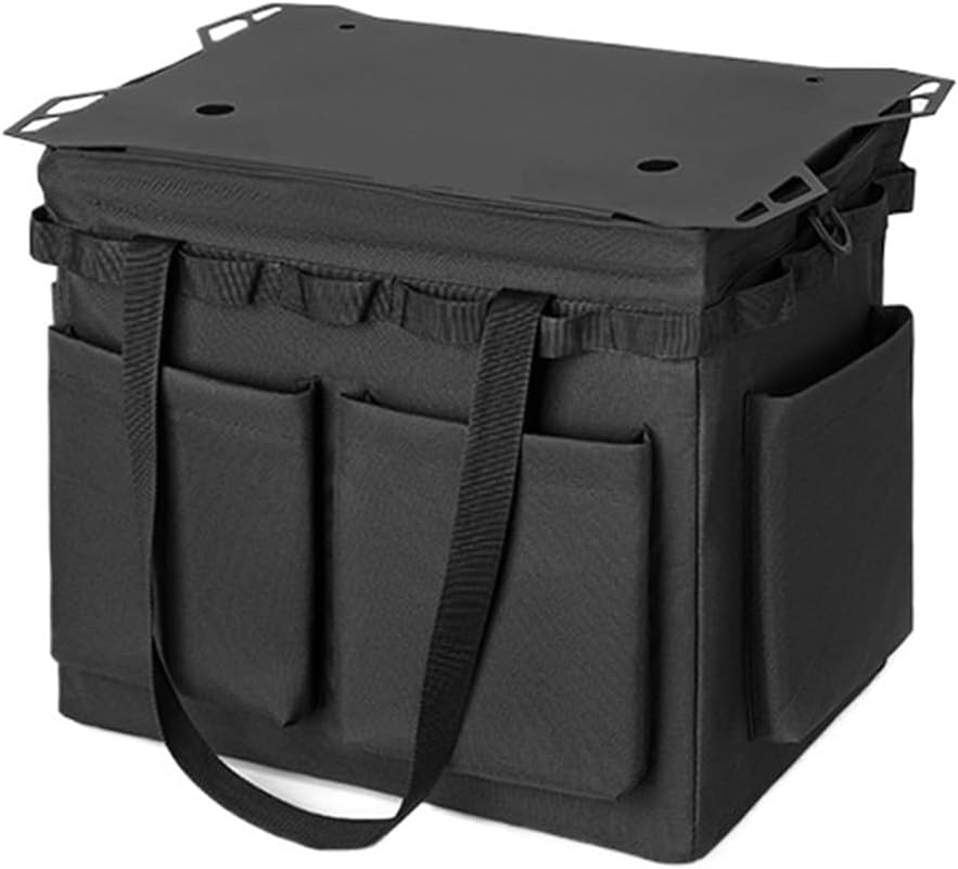 Multifunctional Outdoor Camping Bag with Detachable Table Board, Large Capacity Tool Storage for Picnic Travel(Black bag and table)