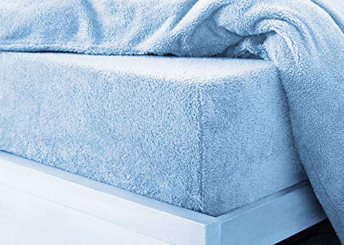 HOMES-LINEN Teddy Fitted Sheet Extra Deep 30cm Deep Fitted Bed Sheet Soft Cosy Warm Teddy Bed Sheet (Blue, Single)