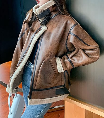 loveimgs Women Oversized Faux Suede Moto Jacket Sherpa Fleece Lined Leather Jacket Aviator Shearling Fur Coat Overcoat4