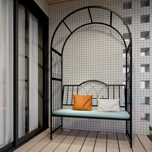 Metal Garden Arch with Bench, 45" W x 82.7" H x 16" D, Outdoor Trellis Arbor for Climbing Plants, Stylish Black Garden Decor for Lawn & Backyard Seating