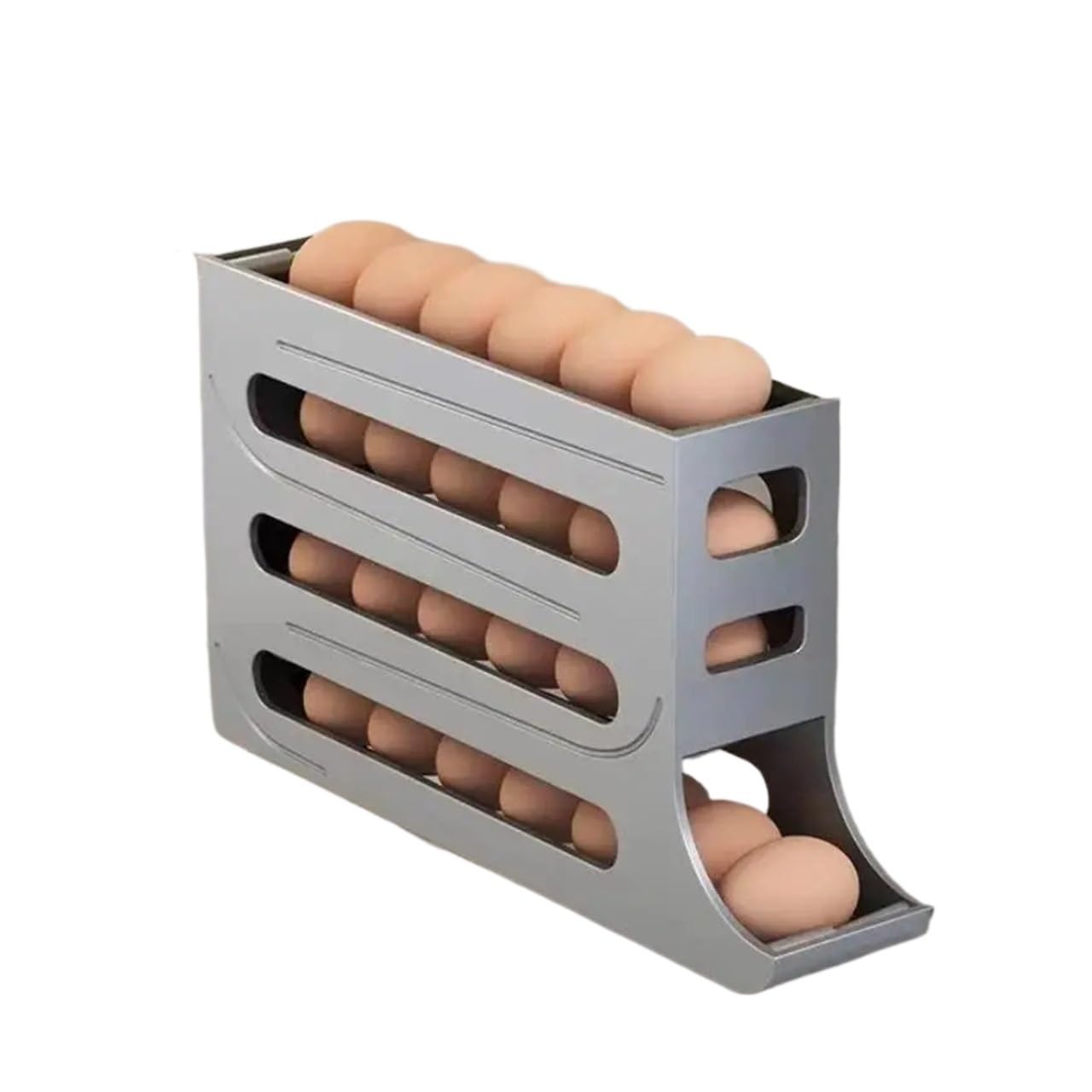 YCENJEPSAZ Refrigerator Eggs Storage Box Rolling Kitchen Container Eggs Rolling Rack Home Large Capacity Refrigerator Eggs Organizer Holder(Grey)
