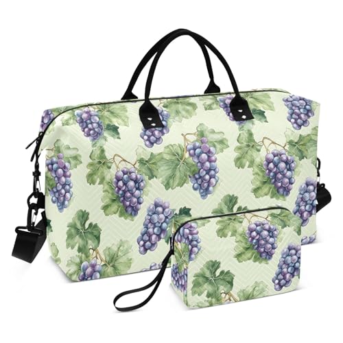 Large Travel Duffel Bag Sports Tote Gym Bag Overnight Weekender Bags Grape Green Leaves Carry On Luggage with Toiletry Bags