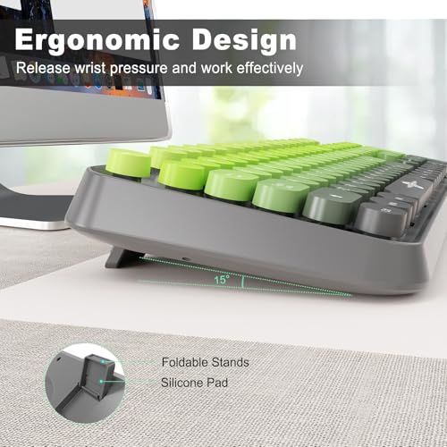 Image of Wireless Keyboard and Mouse Combo, 2.4G USB Cordless Round Keyboard and Mouse for Laptop Computer TV (102 Keys Matcha Green)