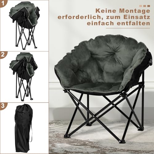 WOLTU Relaxsessel 2er Set Lehnsessel Armlehnensessel Polstersessel faltbar, Mondcahir, Campingstuhl, Sessel Wohnzimmer Schlafzimmer Balkon, aus Samt Oxford-Gewebe, mit Tragetasche, Schwarz Dunkelgrau