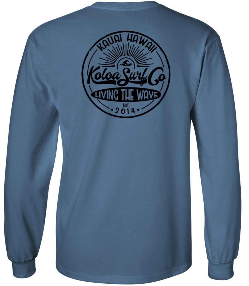 Koloa Surf Company Mens Vintage Sunbeam Logo Long Sleeve Cotton Tee-XL-Indigo/b