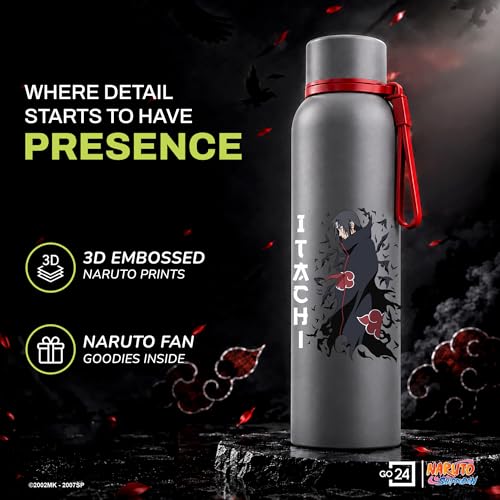 Image of Water Bottle 700ml Stainless Steel | Hot & Cold Flask | ISI Certified Steel Bottle | Three Layer Insulation | Leakproof for Home, Office | 1-Year Warranty | Naruto | Grey - Itachi