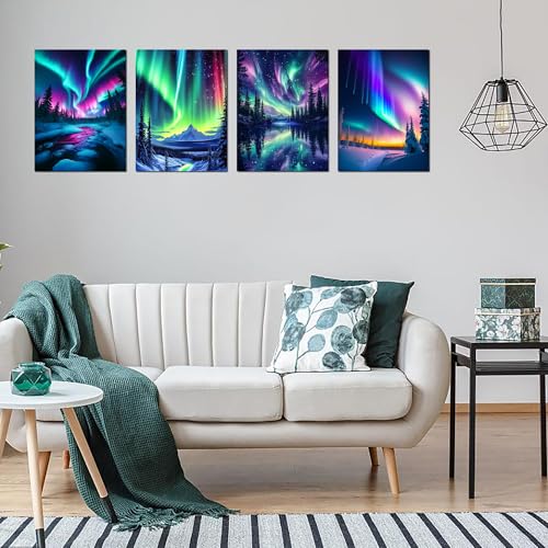 Muzagroo Art 5D Diamond Painting Kits for Adults, Aurora Diamond Art Kits for Beginners, DIY Landscape Diamond Dot Kits Gem Arts and Crafts for Living Room, Gem Painting Living Room 4 PCS Wall Art by Muzagroo Art - Image 3