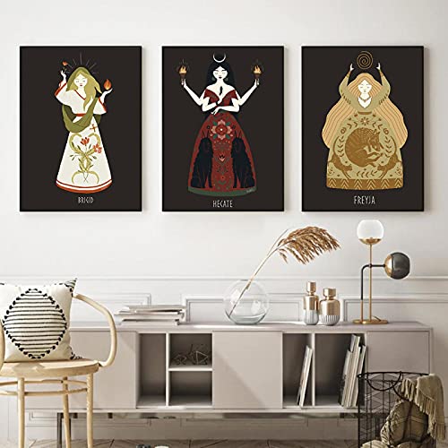 Déesses grecques tarot affiche triptyque mystique pour célébrer l'énergie féminine sacrée