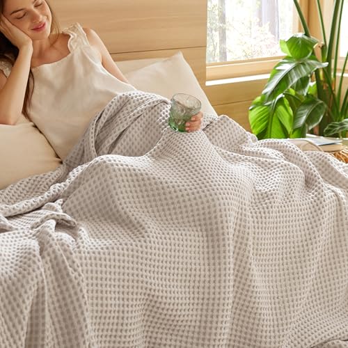 Bedsure 100% Cotton Twin XL Blanket for Bed Waffle Weave Summer Blanket Twin Size Thin Lightweight Breathable Hospital School Bedding College Dorm Room Essentials for Girls Guys Linen 66 x 90