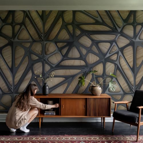 Décor mural adhésif Tulup 104x70 cm sublime votre chambre avec son élégant motif de filet en bois