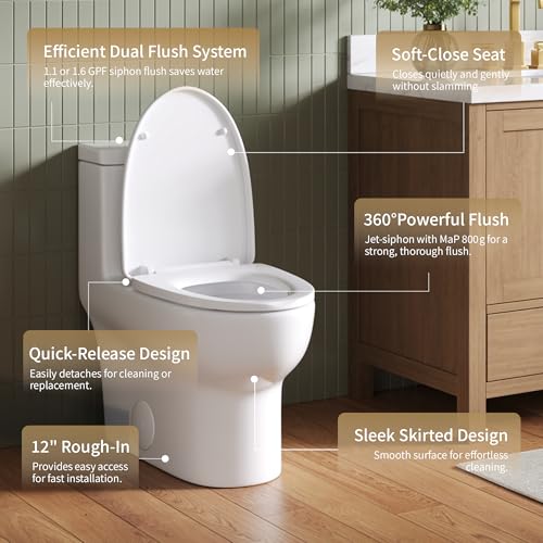 Image of DeerValley Elongated One Piece Toilet with Efficient Dual Flush 1.1 /1.6 GPF