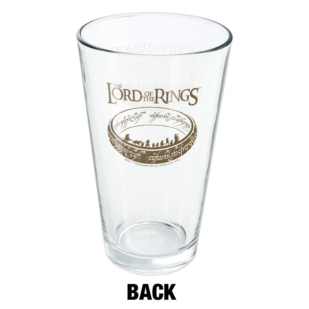 LOGOVISION The Lord Of The Rings The Journey 16 oz Pint Glass, Tempered Glass, Licensed Printed Design & A Perfect Fan Gift | Great for Cold Beverages, Soda, Water
