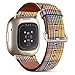 Mingdao Compatible with Fitbit Sense 2 / Sense / Versa 4 / Versa 3 Patterned Leather Replacement Band (Checkered Tartan Plaid Pattern-Wb04)