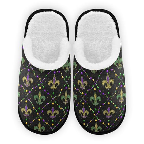 Green Light Mardi Gras Fleur De Lis Slippers For Women Men Soft Memory Foam Non-Slip Festival Winter Indoor House Shoes Travel Slipper