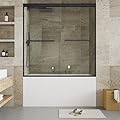 55"-59" W x 60" H Shower Door, Semi Frame Double Sliding Shower Door,1/4"(6mm) Thick SGCC Tempered Glass with Explosion-Proof Film,Tub Door Easy Installation,Matte Black