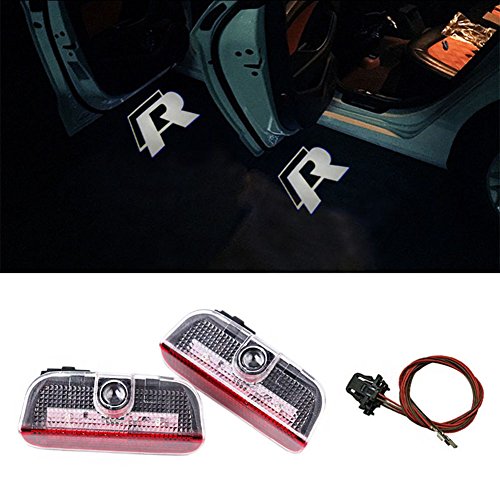 DELEIKA 2PC Car LED Door Warning Light welcome Logo Projector For VW Passat B6 B7 CC Golf 6 7 MK5 MK6 Tiguan Scirocco With Harness (R Logo)