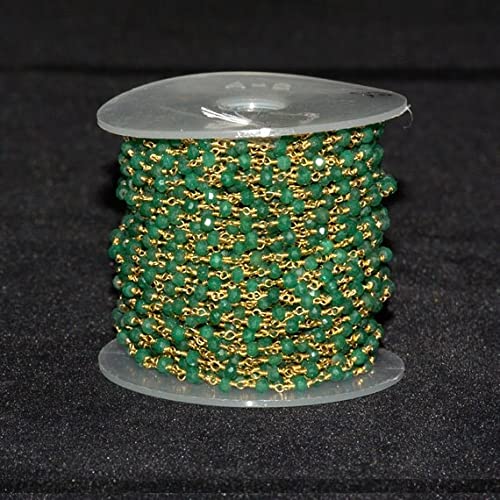 Chaîne émeraude 3mm plaqué or maille rosaire pour fabrication de bijoux DIY