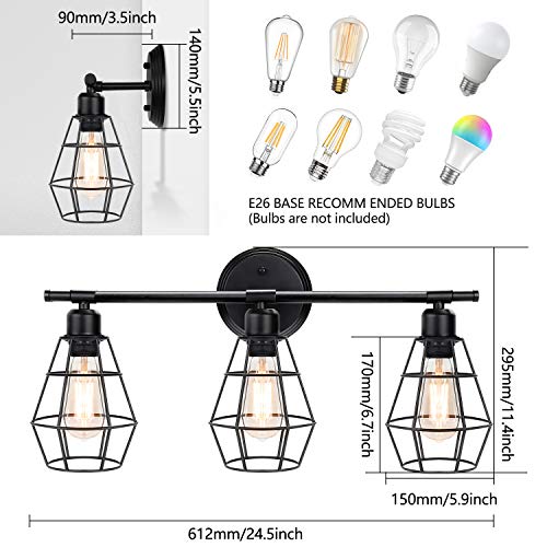 Shine Hai 3-Light Industrial Bathroom Vanity Lights, Farmhouse Wall Light Fixture, Metal Cage Wall Sconce, Vintage Porch Wall Lamp For Mirror Cabinets, Kitchen, Living Room, Workshop #TOP1