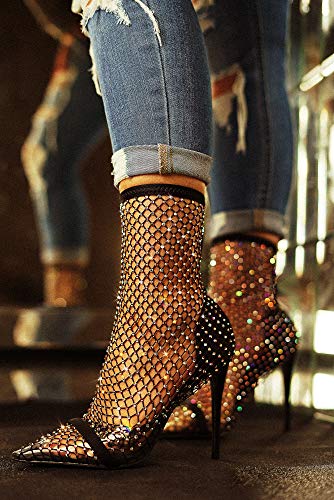 Cape Robbin Florence Stiletto High Heels for Women, Rhinestone Sparkle Fishnets4