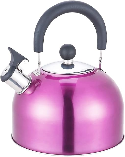 Whistling Kettle 2.5 Litre Stainless Steel Stovetop Kettle Camping Kettle Travel Kettle HTUK® (Pink)