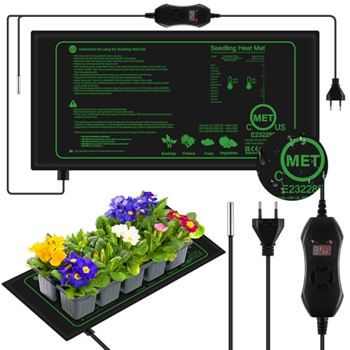 AOOWU 50W Heizmatte Pflanzen mit Thermostat - Schnelle Erwärmun, Feuerschutz, Wasserdicht - Sämlinge Heizmatte, Wärmematte zur Keimung und Temperatur für Sämlinge, Haustiere und Reptilien, 52.5 x 25cm
