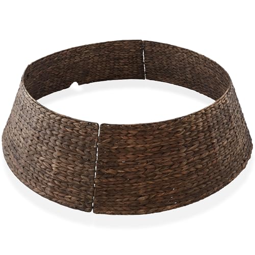 Casafield 42-Inch Christmas Tree Collar, Woven Water Hyacinth Tree Base Cover with Cord Cut Out, Espresso