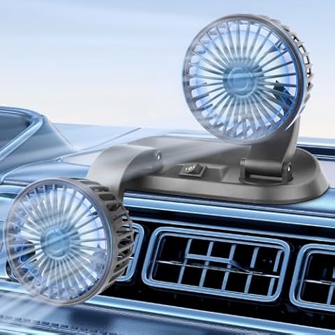 USB Fan,Double Head Car Fan 360°Adjustable Auto Electric Car Cooling Fan Portable Vehicle Fan with Strong Wind, Micro USB Mini Fan for Dashboard SUV RV Truck Sedan Home office Desktop(Black Buttons) Cover