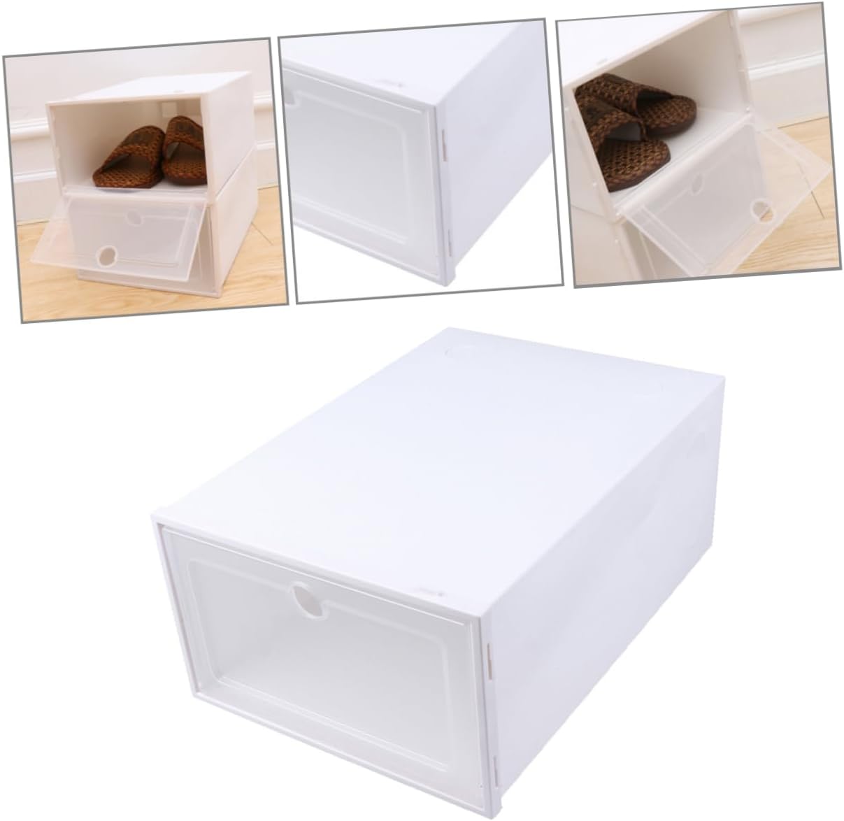 Zerodeko 6pcs Stackable Transparent Drawer Shoes Boxes Dustproof Plastic Shoe Organizer with Window for Mens Sneakers Space Saving Storage Containers