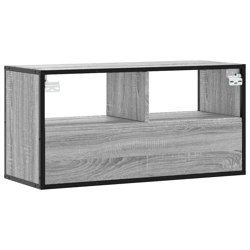 Mobile TV 80 x 31 x 39,5 cm Sonoma rovere grigio, telaio in metallo in stile industriale, pannello in legno stabile resistente all'umidità, ampio mobile TV con spazio DVD