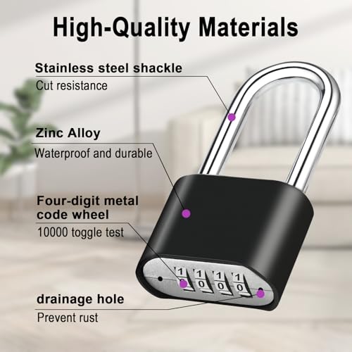 Image of 1pcs Combination Lock, 4-Digit Heavy Duty Combo Lock, Combination Padlock Outdoor Waterproof Gate Locks for Outdoor Fence, Locker, Sheds, Gym, Gate Hasps (1pcs-Long-Black)
