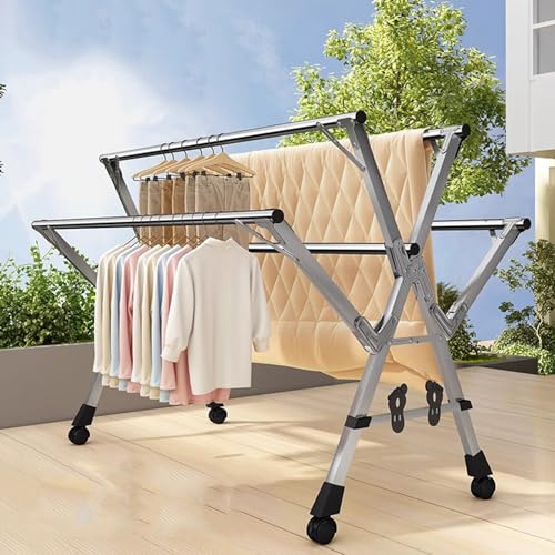 Étendoir à linge robuste pliable en acier réglable avec 20 crochets
