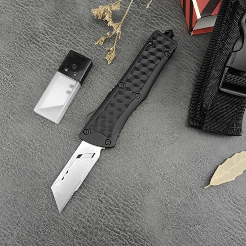 Folding Utility Knife, Zinc Alloy Handle Heavy Duty Safety Box Cutter, EDC Utility Knife with Extra 10PC Blades, Ideal for Home Tools, Office and Outdoors (Checkered Handle)